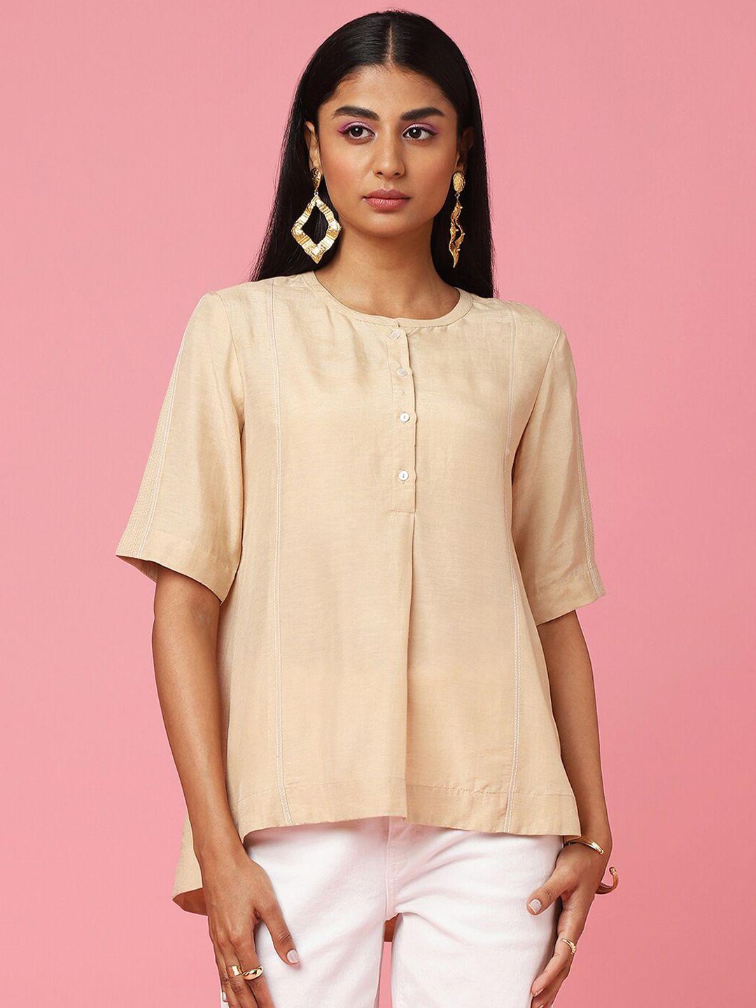 marigold lane beige cotton high-low top