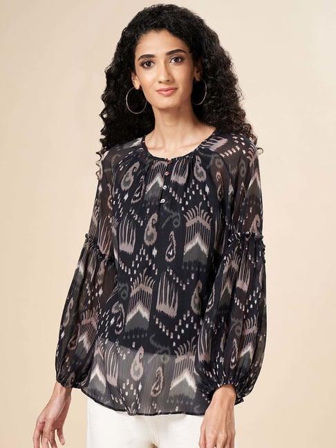 marigold lane black printed top