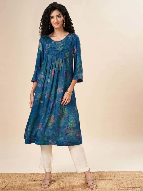 marigold lane blue printed a line kurta