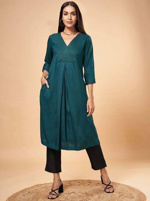 marigold lane emerald green a line kurta