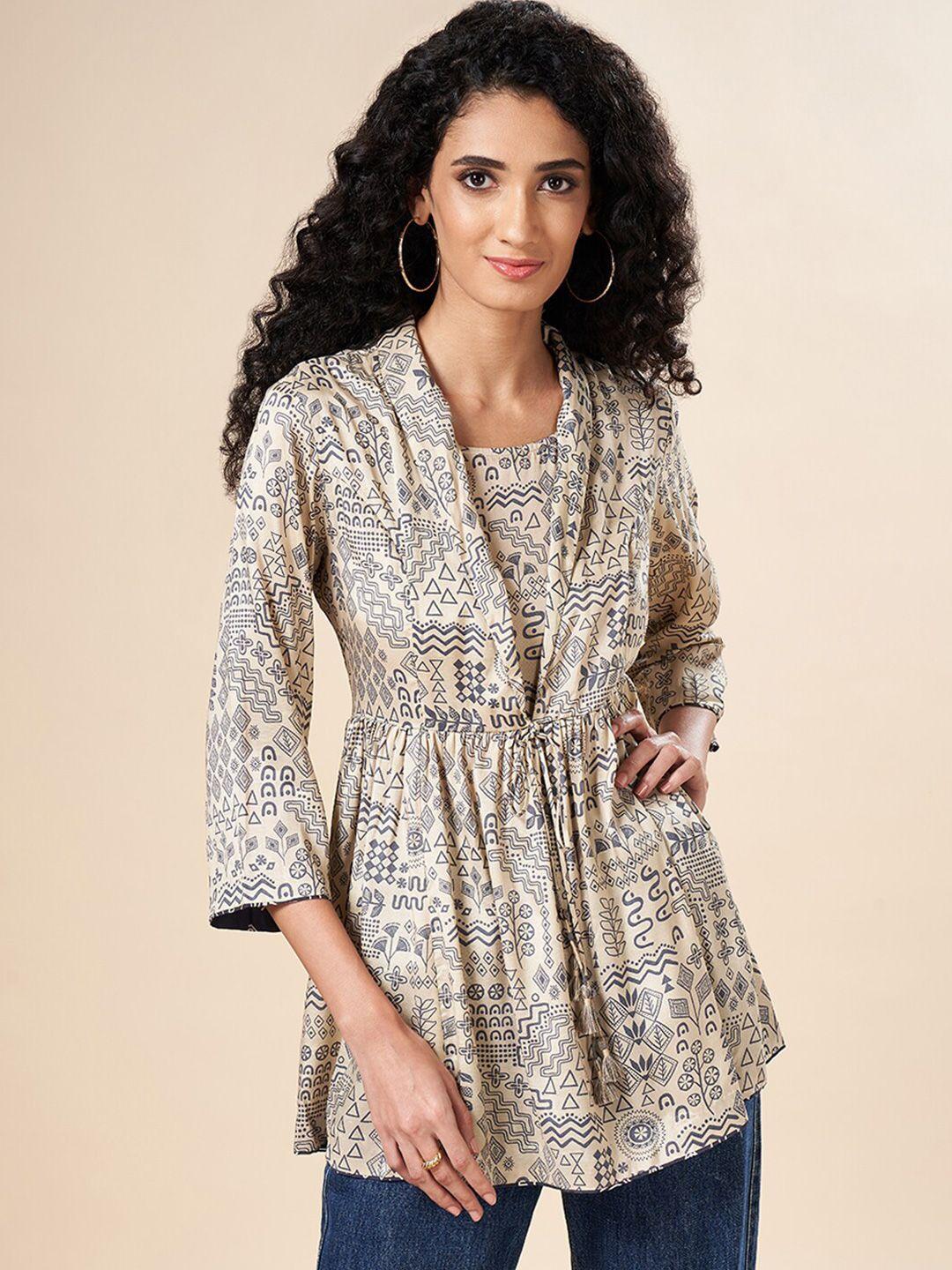 marigold lane ethnic motifs printed gathered longline a-line top