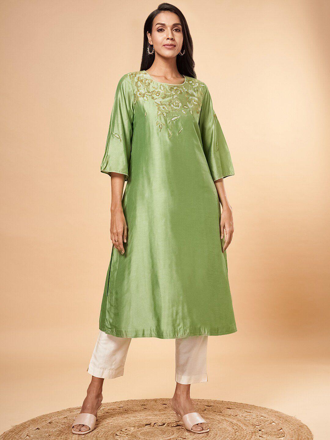 marigold lane floral embroidered chanderi silk kurta