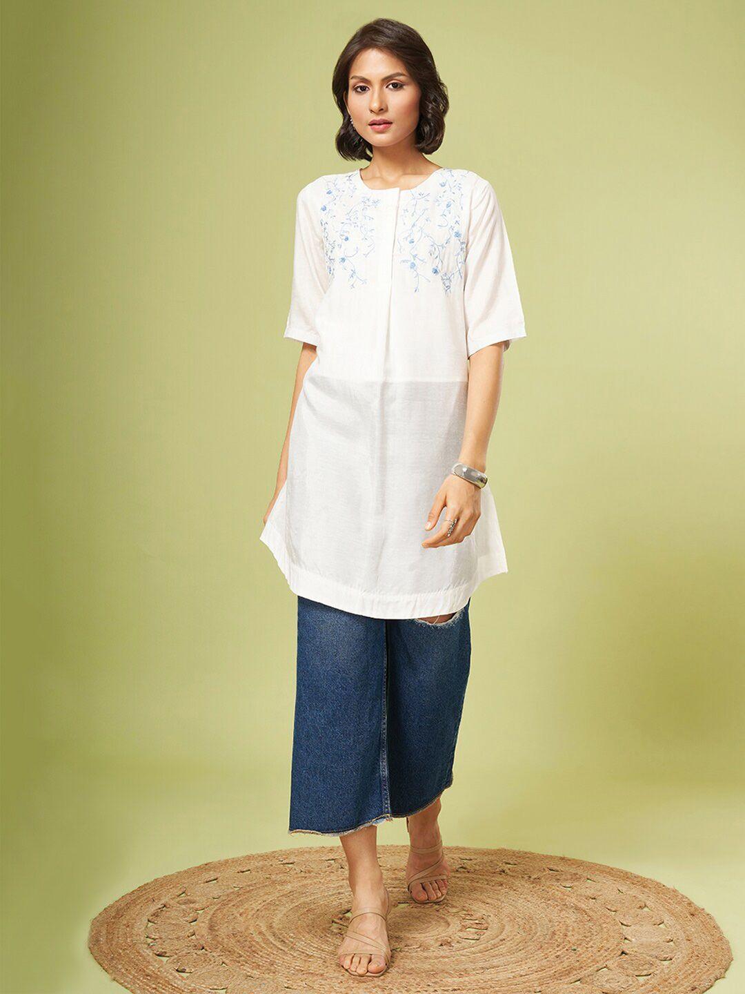 marigold lane floral embroidered cotton ethnic tunic