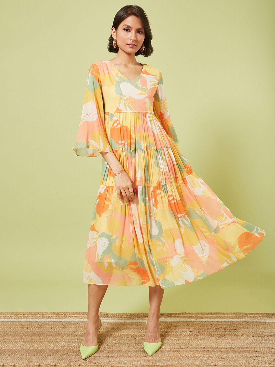 marigold lane floral flared sleeve print maxi dress