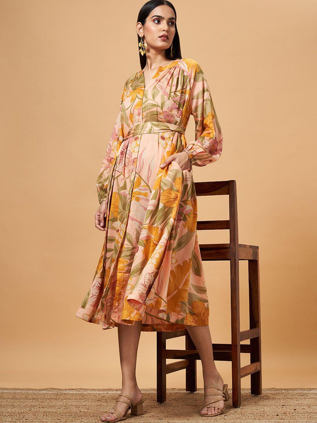 marigold lane floral print fit & flare midi dress
