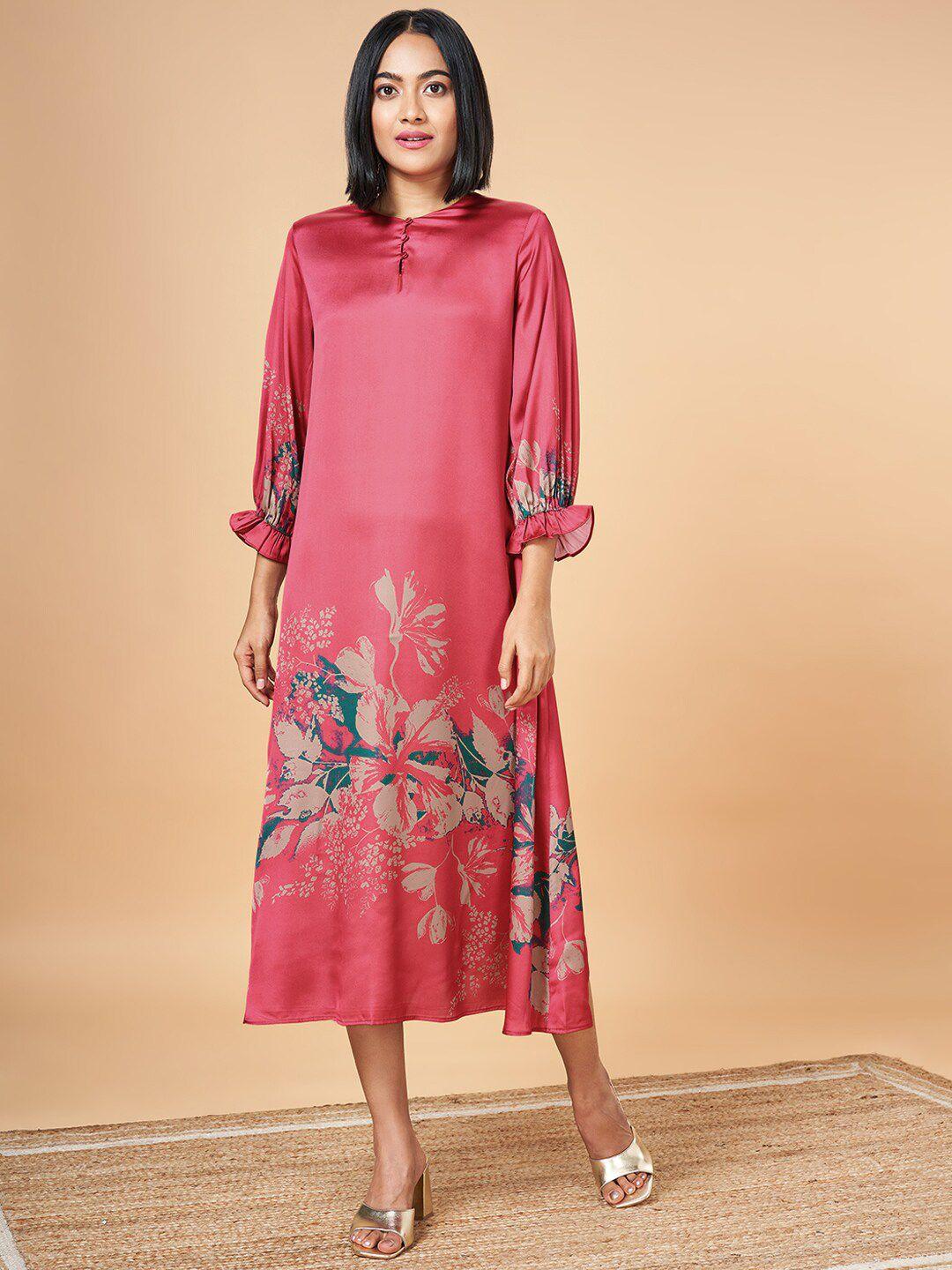 marigold lane floral printed silk a-line dress