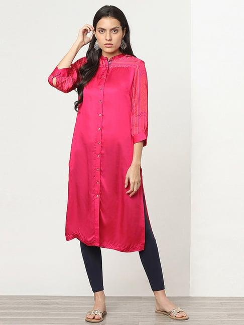 marigold lane fuchsia printed straight kurta