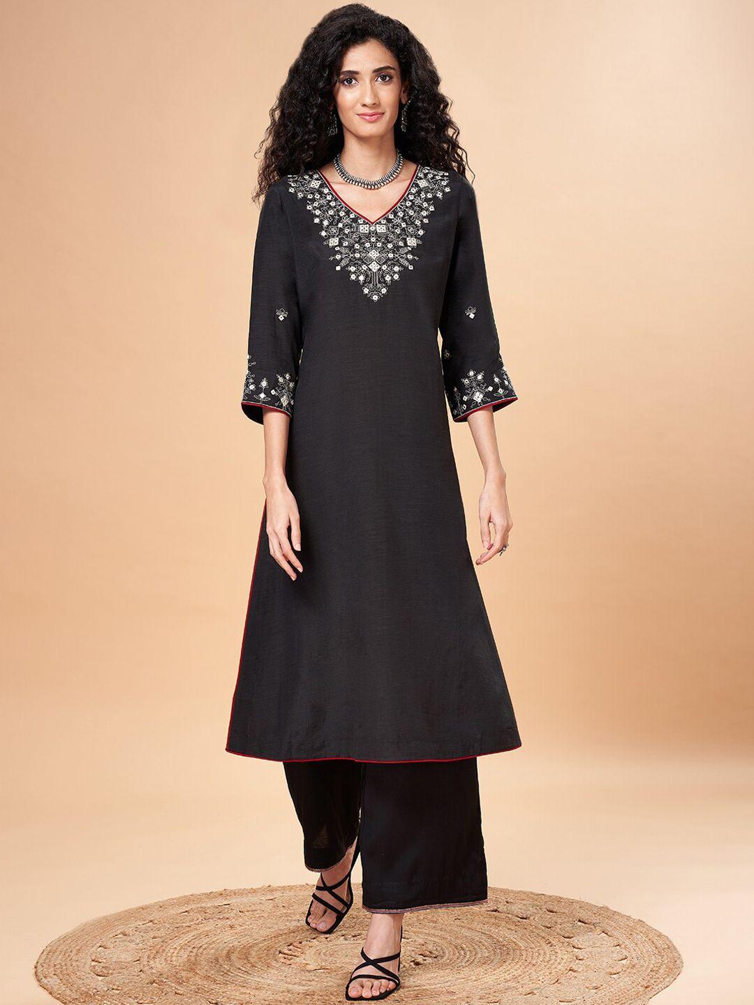 marigold lane geometric embroidered mirror work kurta