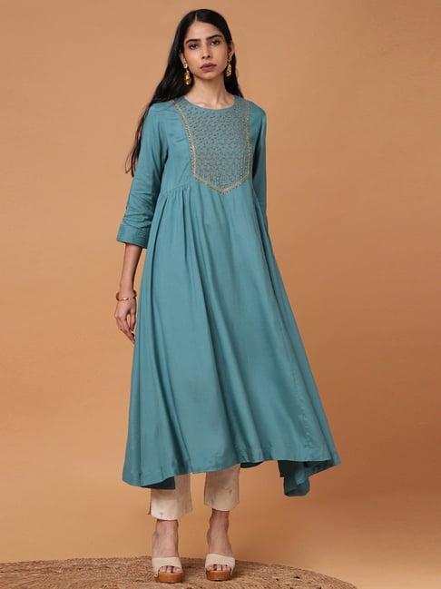 marigold lane green embellished flared kurta