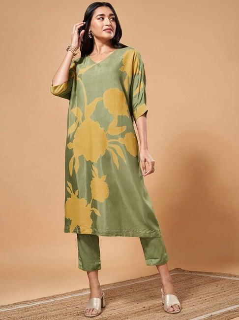 marigold lane green printed kurta pant set