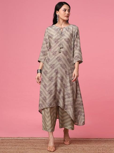 marigold lane grey printed a line kurta