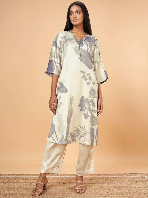 marigold lane grey printed straight kurta