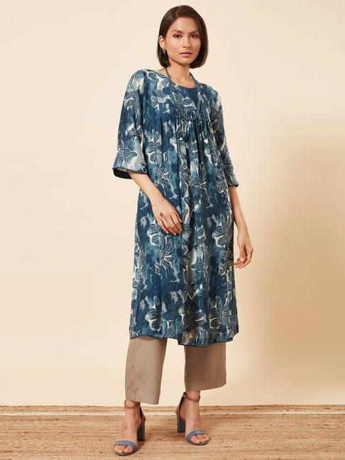 marigold lane indigo blue printed a line kurta