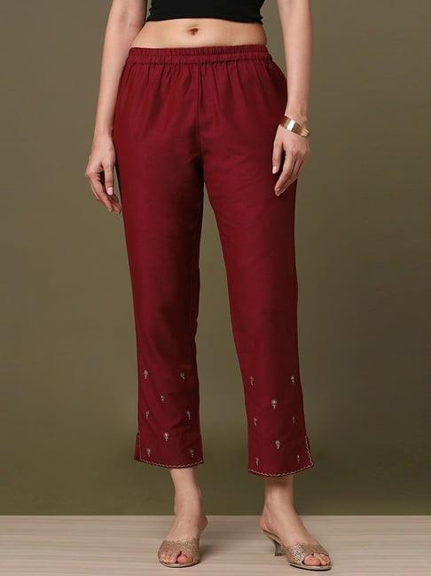 marigold lane maroon embroidered pants