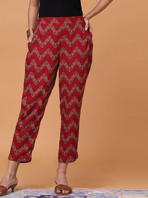 marigold lane maroon printed pants