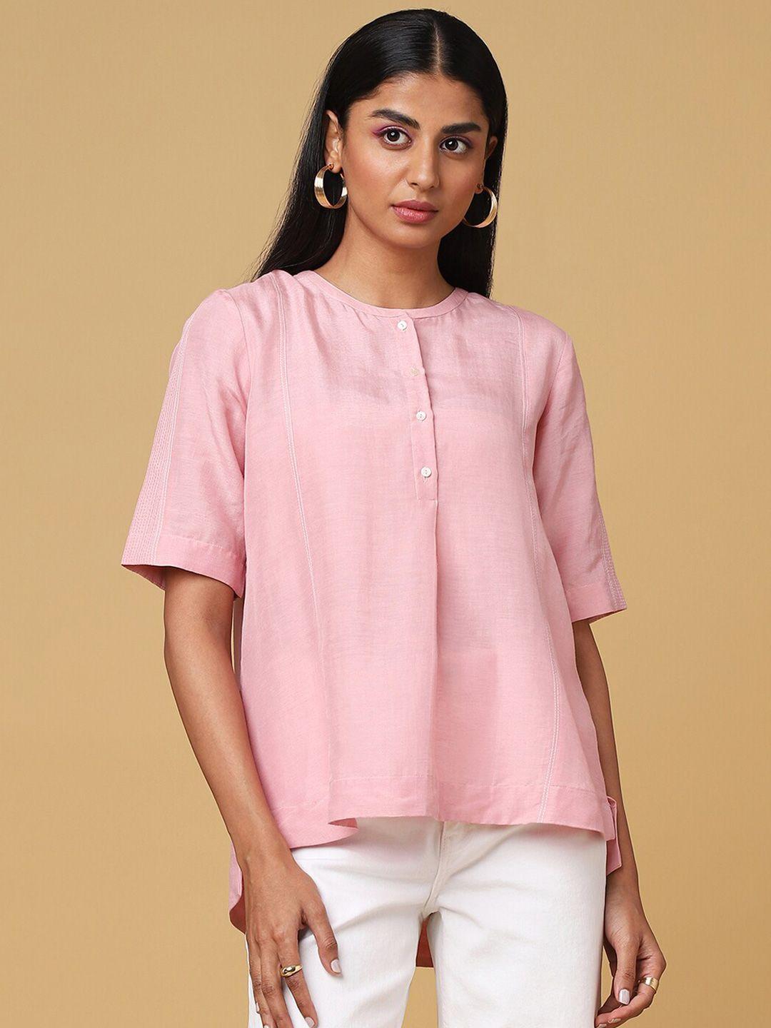 marigold lane mauve mandarin collar cotton top