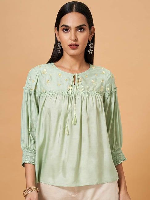 marigold lane mint green embroidered top
