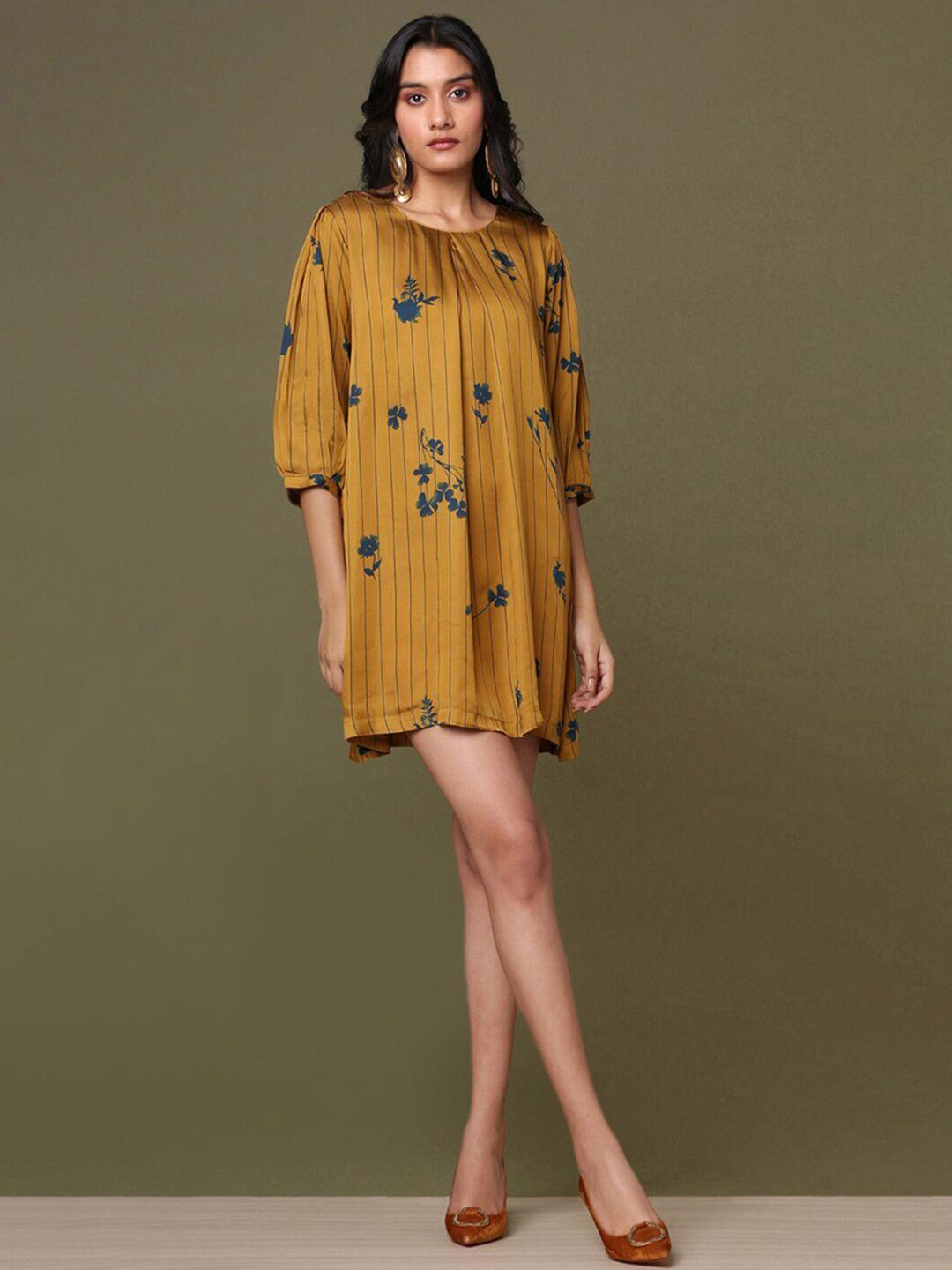 marigold lane mustard yellow floral print formal a-line dress