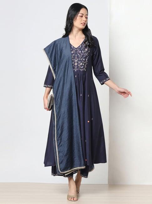 marigold lane navy embroidered kurta palazzo set