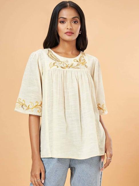 marigold lane off-white embroidered top