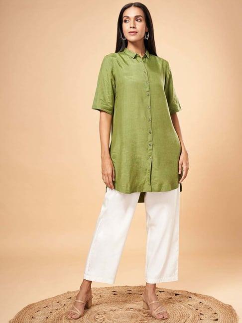 marigold lane olive shirt collar tunic