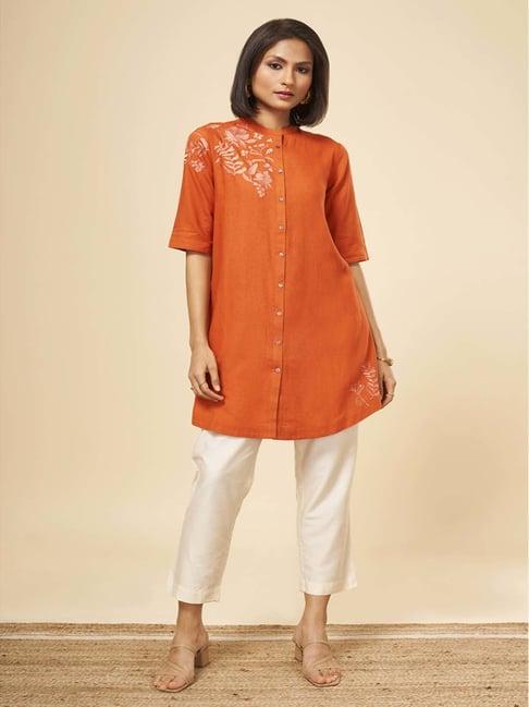 marigold lane orange embroidered tunic