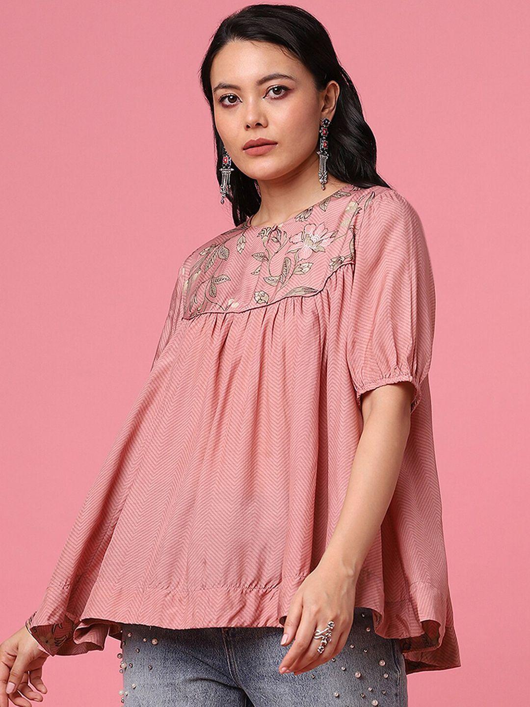 marigold lane pink embellished kaftan top