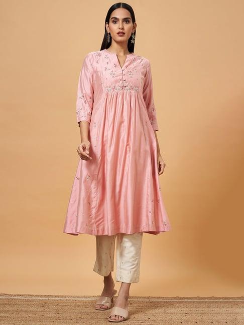 marigold lane pink embroidered a line kurta