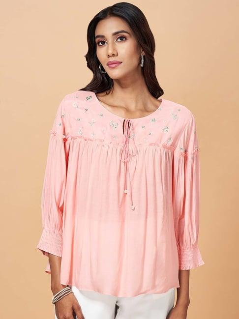 marigold lane pink embroidered top