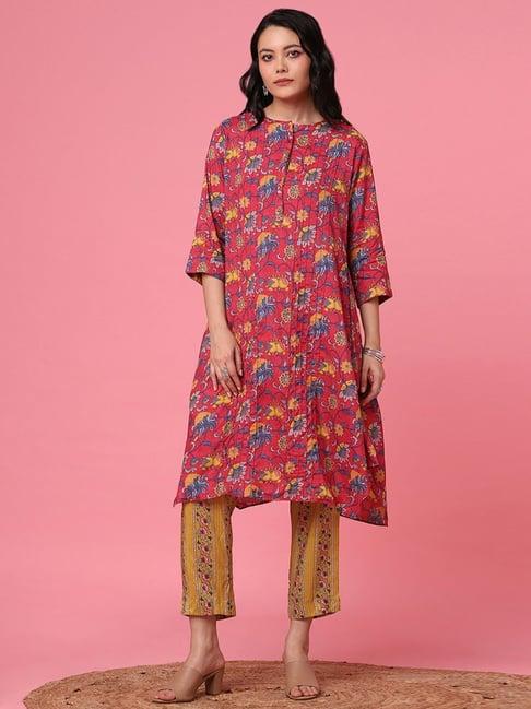 marigold lane pink printed a line kurta