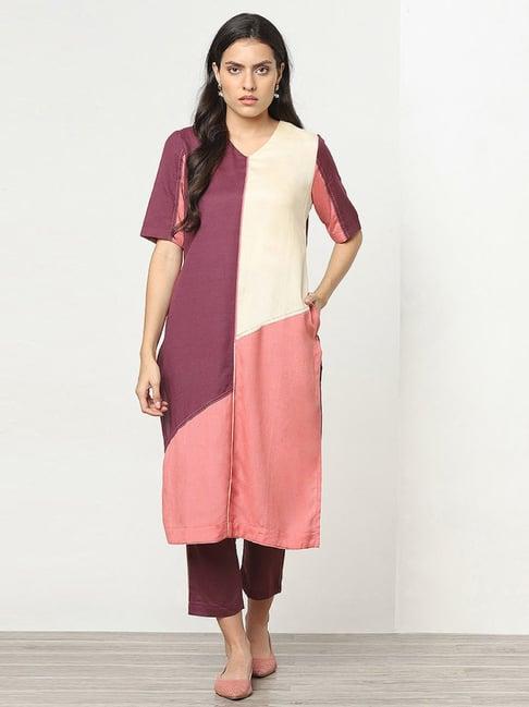 marigold lane purple printed kurta pant set