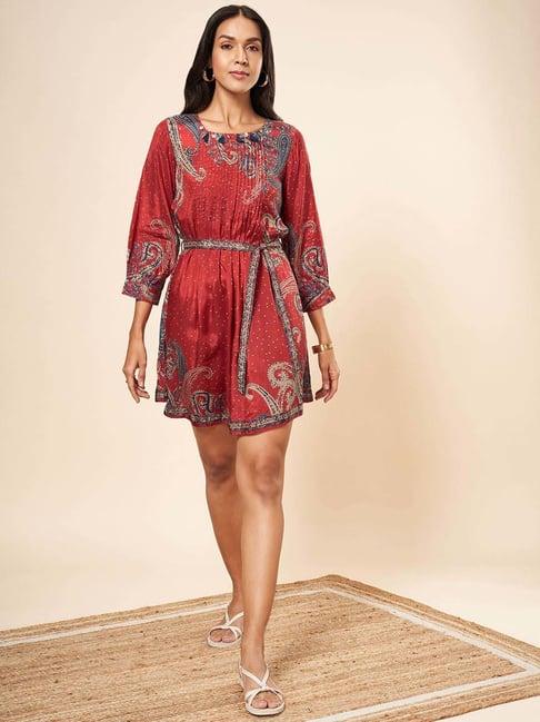 marigold lane red printed a-line dress