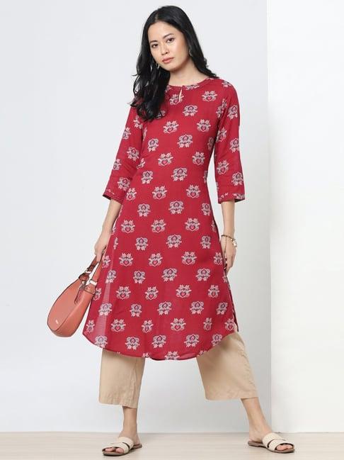 marigold lane red printed a line kurta