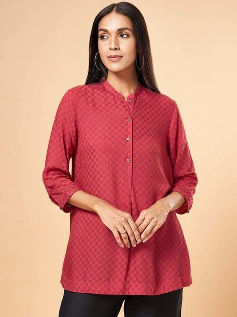 marigold lane red self pattern tunic