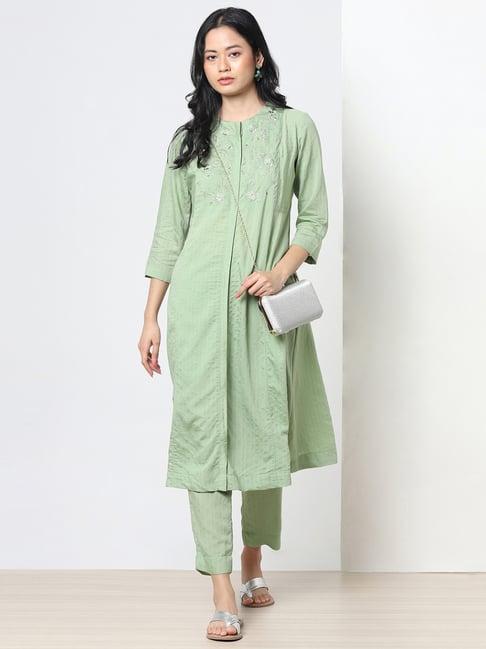 marigold lane sage green embroidered kurta pant set