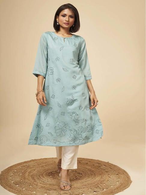 marigold lane sea green embellished a line kurta