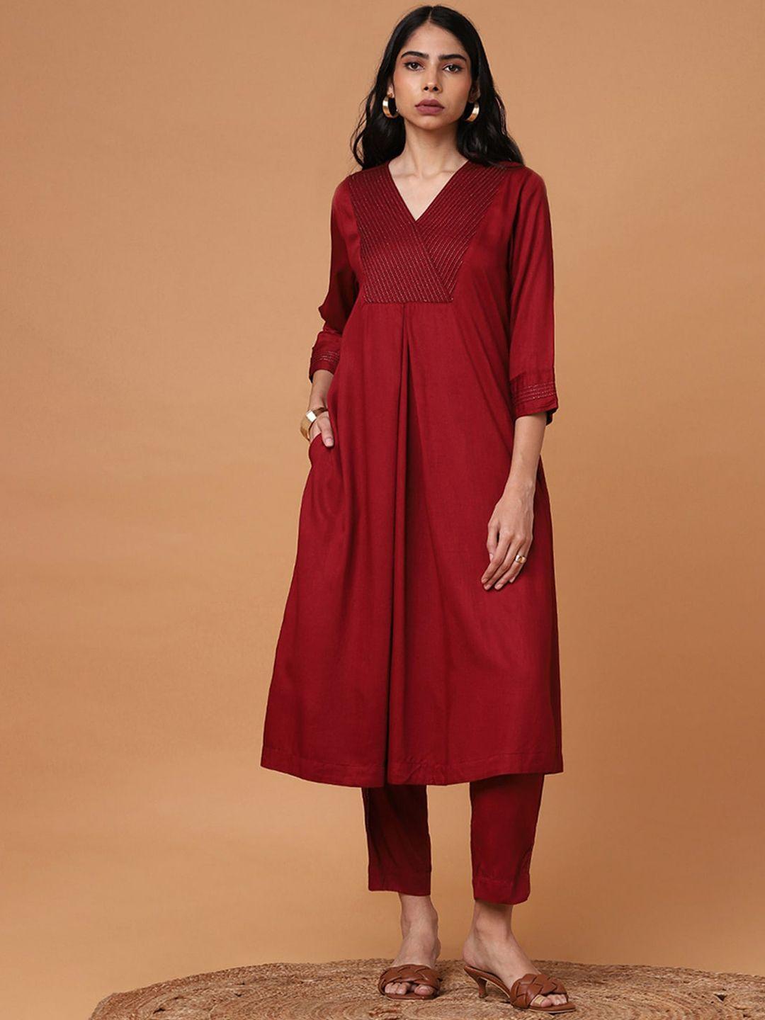 marigold lane v-neck thread work a-line kurta