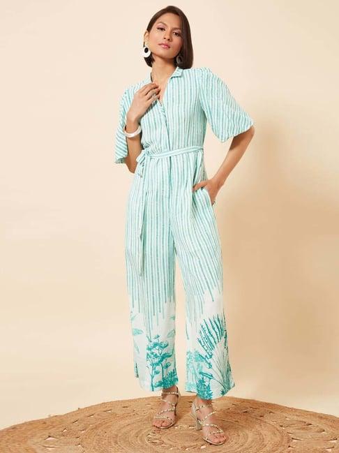 marigold lane white & blue striped jumpsuit