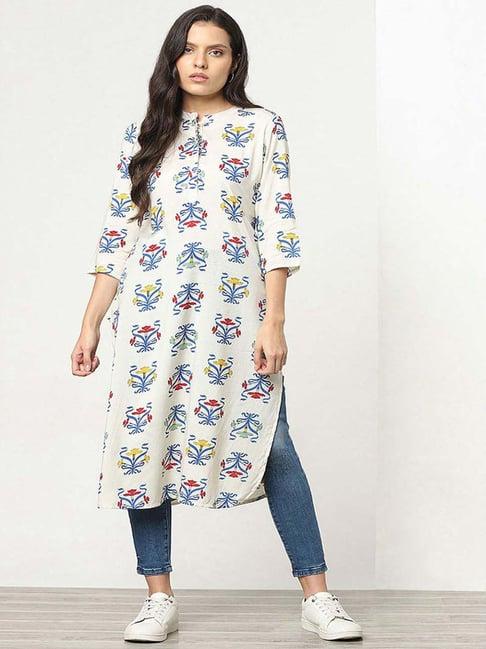 marigold lane white printed straight kurta