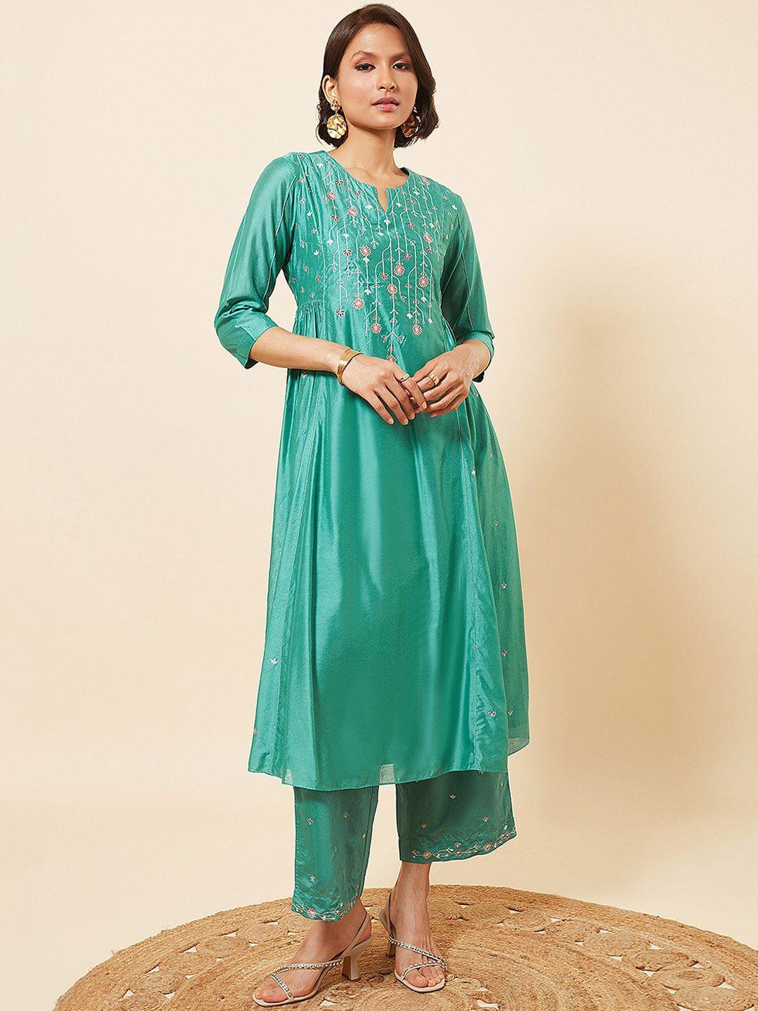 marigold lane women embroidered pleated kurta with trousers