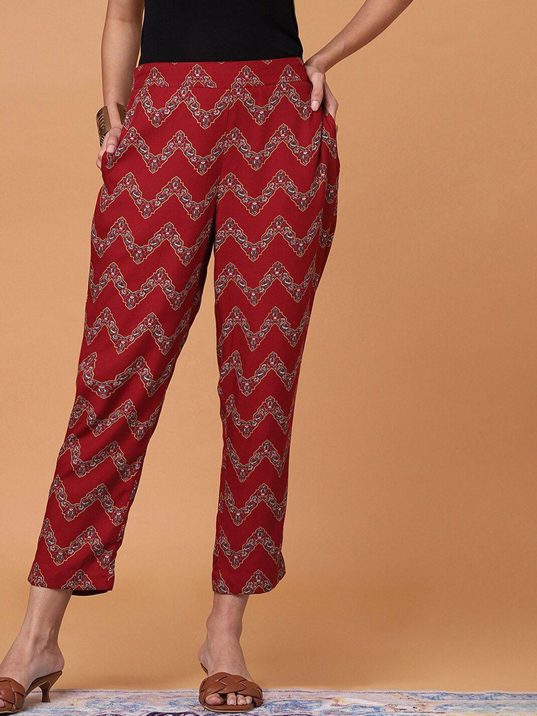 marigold lane women ethnic motifs printed slim fit cropped trousers