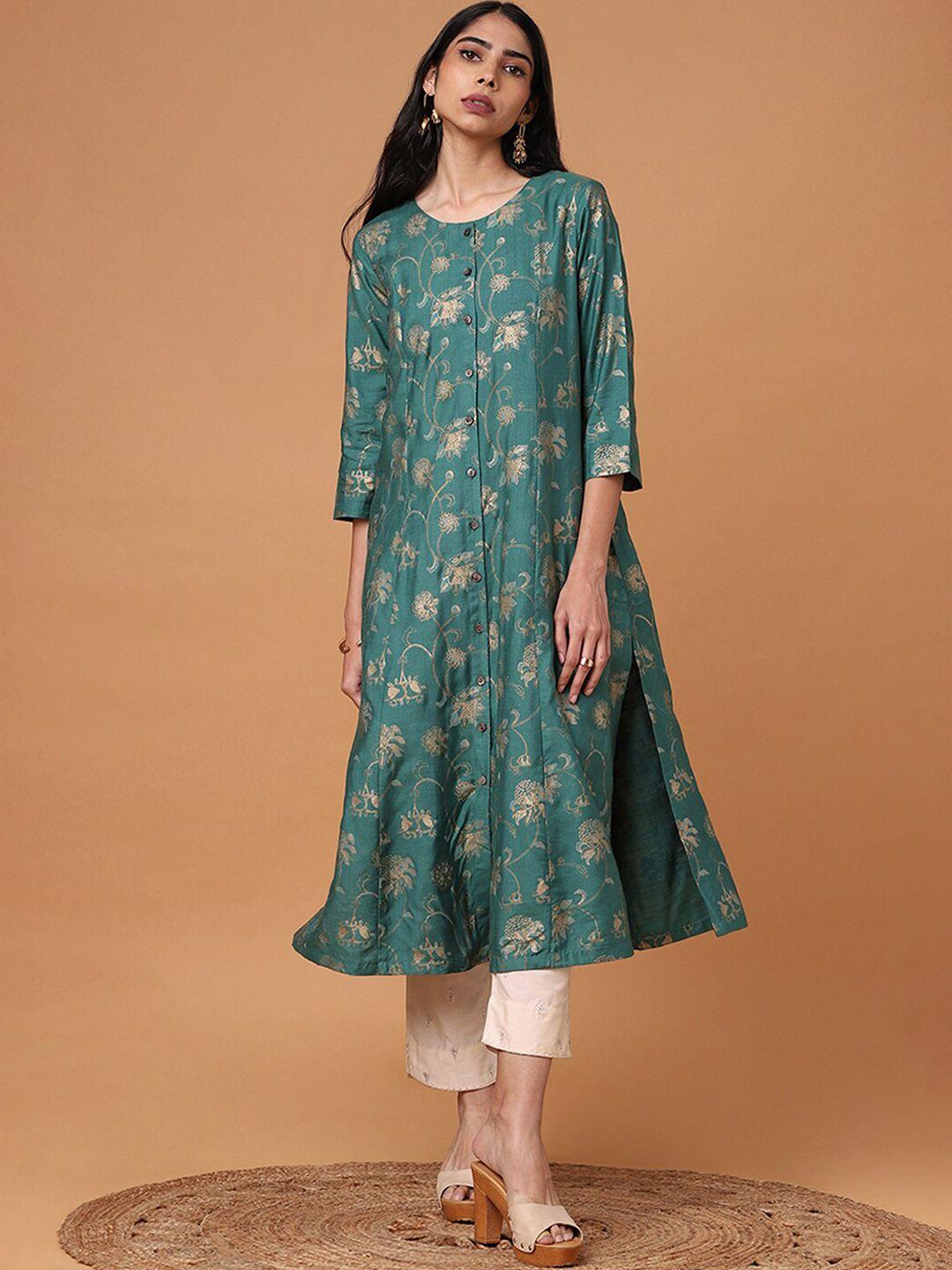 marigold lane women green ethnic motifs printed flared sleeves kurta