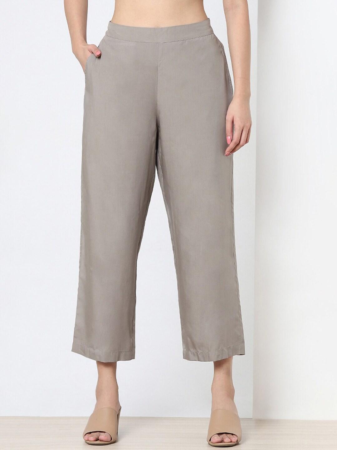 marigold lane women mid-rise straight fit cropped cotton trousers