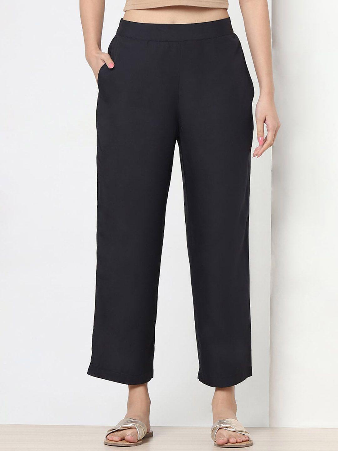 marigold lane women mid-rise straight fit cropped cotton trousers