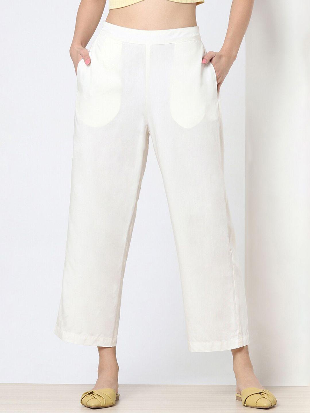 marigold lane women mid-rise straight fit cropped cotton trousers