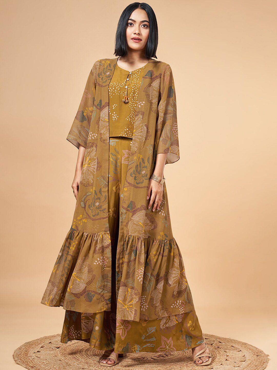 marigold lane women mustard floral longline tailored jacket