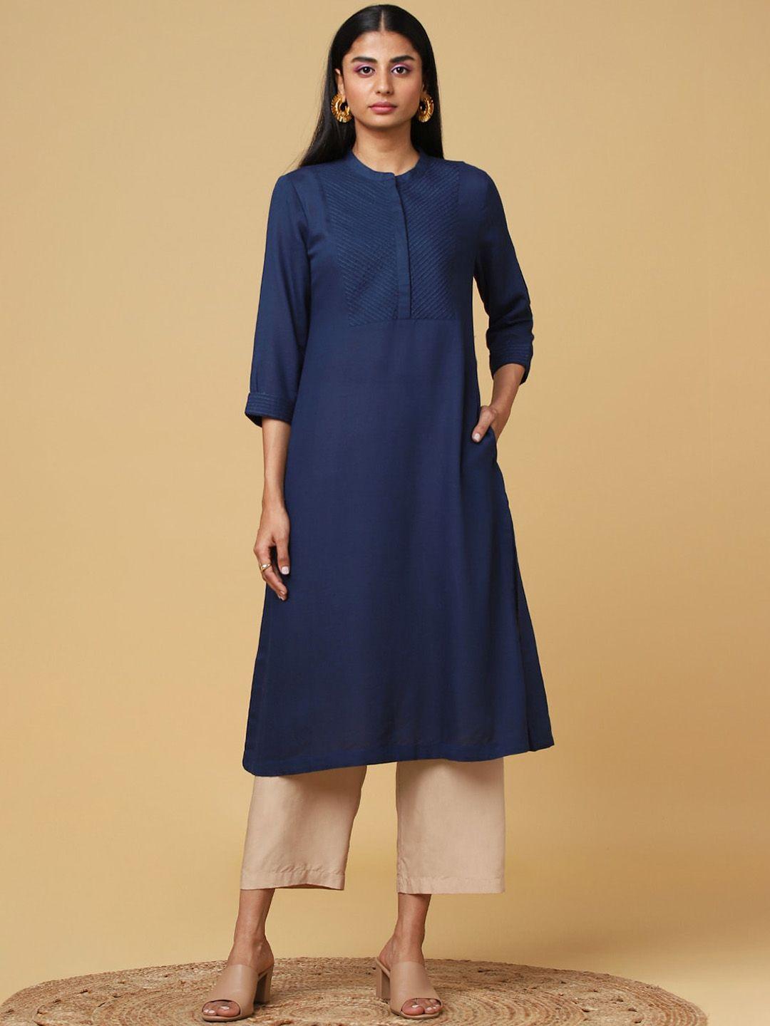 marigold lane women navy blue yoke design gotta patti kurta