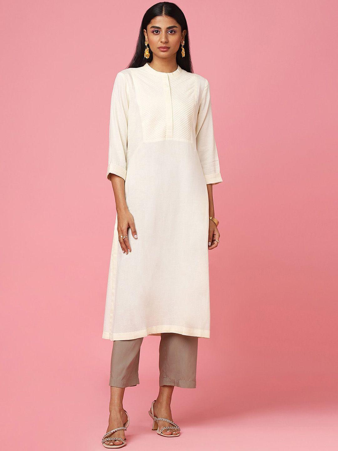 marigold lane women off white yoke design thread work kurta