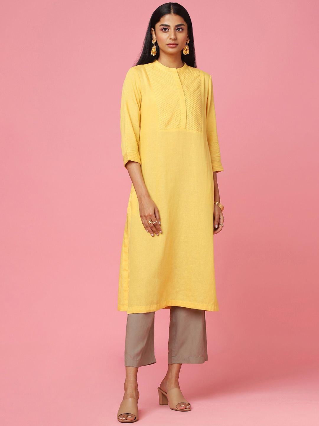 marigold lane women yellow flared sleeves thread work kurta