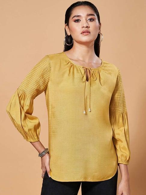marigold lane yellow flare fit top